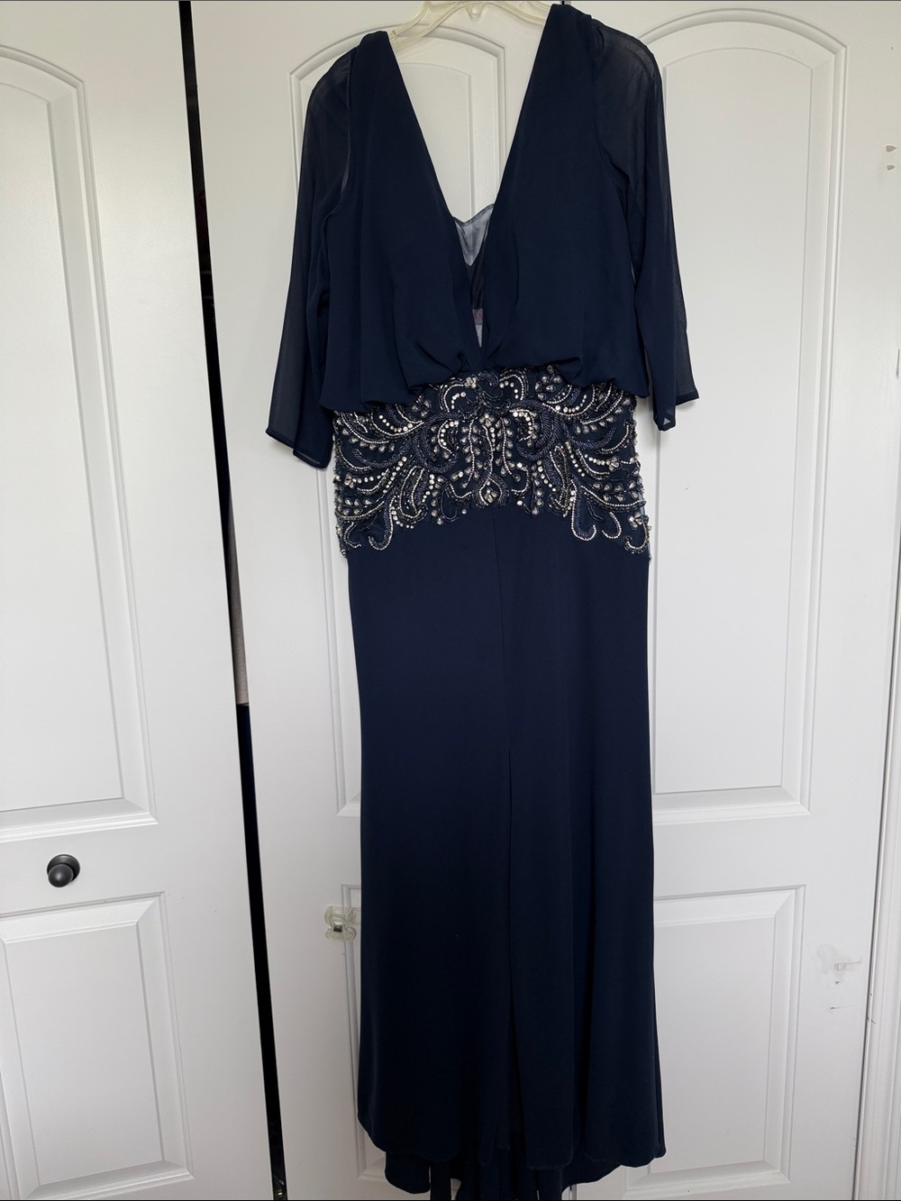 Mother of the Bride gown -Navy Blue sheer 3/4 sleeve
